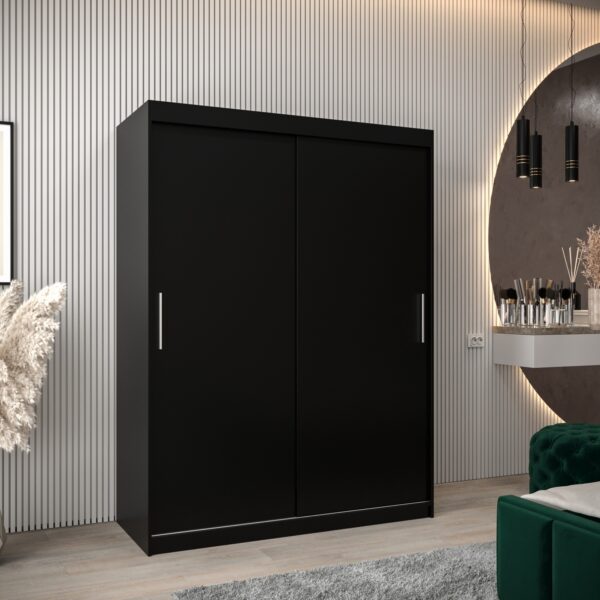 Kledingkast TOKIO 150 cm, romp in de kleur zwart, fronten in zwart.