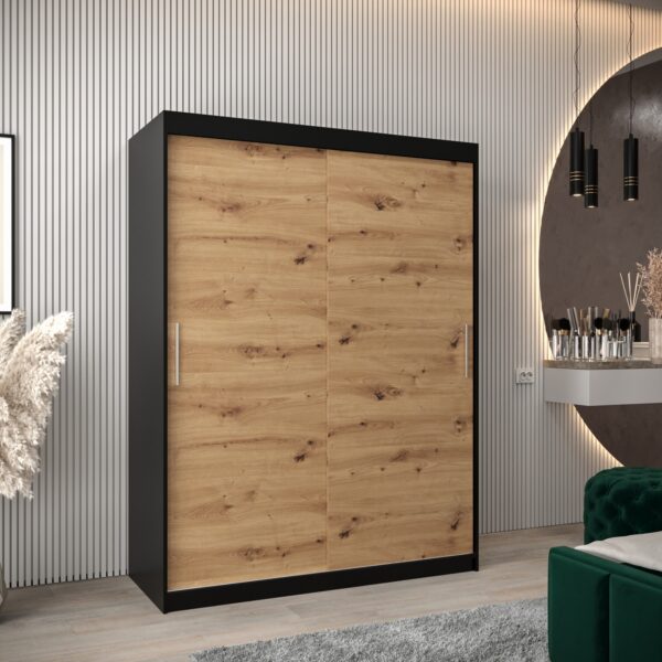 Kledingkast TOKIO 150 cm, romp in de kleur zwart, fronten in eiken artisan.tisan