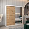Kast PURMER 2 180, romp in de kleur wit, fronten eiken artisan met een zilveren sierlijst en spiegel.