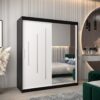 Kast PURMER 2 180, romp in de kleur zwart, witte fronten met een zilveren sierlijst en spiegel.