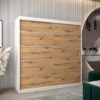 Kledingkast VITTORIA 1 200, romp in witte kleur, fronten in artisan eiken met een zilverkleurige lijst.