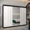 Kast PURMER 1 250, romp in de kleur zwart, witte fronten met een zilveren sierlijst en spiegel.