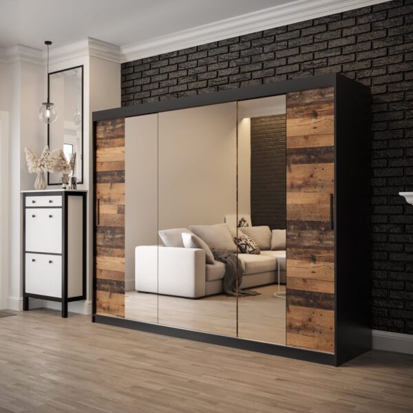 Szafa Lotte T 2 250, korpus czarny mat, fronty old style z lustrem