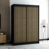 Ruime zwarte kledingkast in loftstijl met lamellen – ideaal voor de slaapkamer, woonkamer of hal.