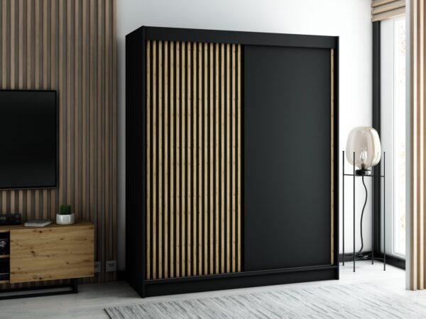 Moderne kleerkast LAMELO 180 met lamellen. Hij wordt gekenmerkt door zijn moderne design en elegante uitstraling.