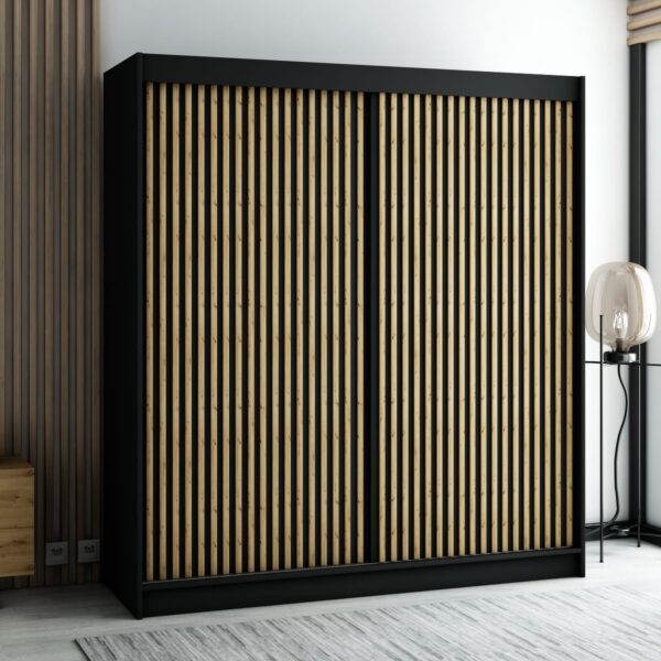 Zwarte LAMELO I kast met lattenfronten in loft-stijl, ruim en functioneel