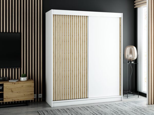 Moderne kleerkast LAMELO 180 met lamellen. Hij wordt gekenmerkt door zijn moderne design en elegante uitstraling.