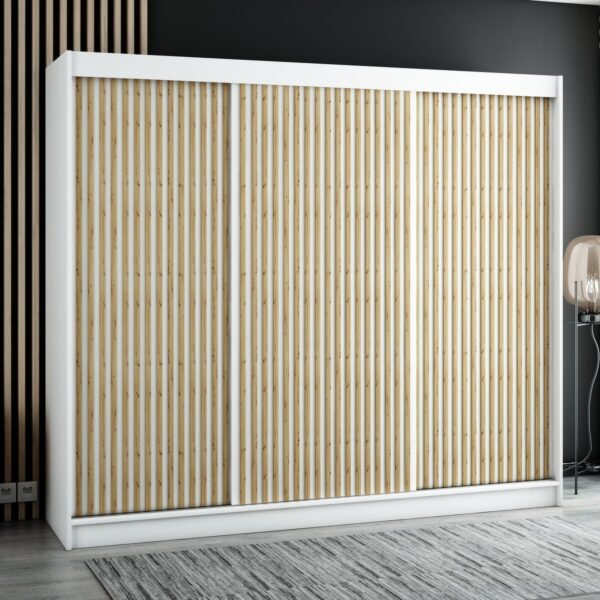 Witte LAMELO I 250 kleerkast met biezen. Grote solide kledingkast voor de slaapkamer