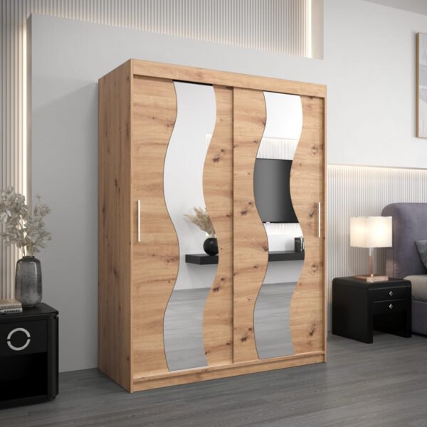 Kledingkast SOLANA 150 cm, romp in de kleur eiken artisan, fronten in eiken artisan met spiegel