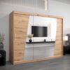 Kledingkast RHOMB 250 cm, romp in de kleur eiken artisan, fronten in eiken artisan met spiegel