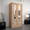 Szafa POLE 100, korpus w kolorze dąb artisan, fronty dąb artisan z dwoma pasami lustra