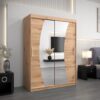 Kledingkast GLASGOW 150, romp in eiken artisan, fronten eiken artisan met spiegel.