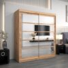 Kledingkast RENO 2 180 cm, romp in de kleur eiken artisan, fronten in eiken artisan met spiegel.