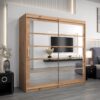 Kledingkast RENO 2 200 cm, romp in de kleur eiken artisan, fronten in eiken artisan met spiegel.