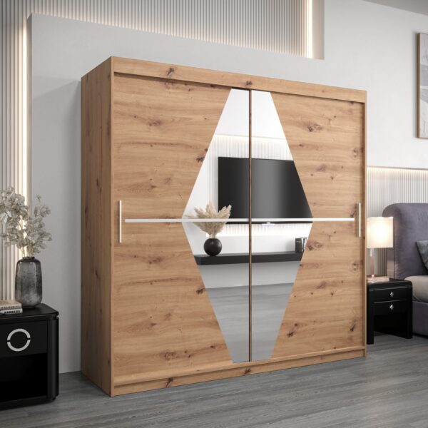 Szafa BOLIWIA 200 cm, korpus dąb artisan front dąb artisan z lustrem