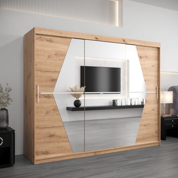 Kledingkast BOLIWIA 250 cm Romp in artisan eik, fronten van artisan eik met spiege