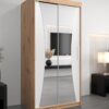 Kledingkast MONACO 100 cm, romp in de kleur eiken artisan, fronten in wit met spiegel.