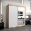 Kledingkast RENO 1 180 cm, romp in de kleur eiken artisan, fronten in wit met spiegel.