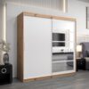 Kledingkast RENO 1 200 cm, romp in de kleur eiken artisan, fronten in wit met spiegel.
