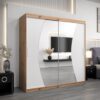 Kledingkast GLASGOW 200, romp in eiken artisan, fronten wit met spiegel.