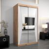 Kledingkast MONACO 120 cm, romp in de kleur eiken artisan, fronten in wit met spiegel.