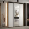 Szafa CANNES 3 -170 45 cm głebokość. Korpus dab artisan, front biały ,lustro i czarna listwa