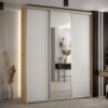 Szafa CANNES 3 -200 45 cm głebokość. Korpus dab artisan, front biały ,lustro i srebrna listwa