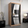 Kledingkast GLASGOW 100, romp in eiken artisan, fronten zwart met spiegel.