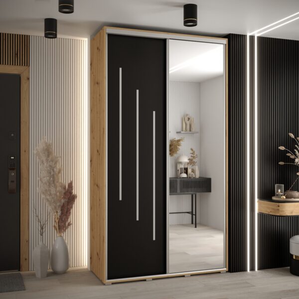 Kast CANNES 9 130 Breedte: 45 cm Korpus: artisan eiken Front: zwart Lijst: zilverkleurig