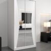 Kledingkast MONACO 100 cm, romp in de kleur wit, fronten in wit met spiegel.