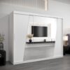 Kledingkast RHOMB 250 cm, romp in de kleur wit, fronten in wit met spiegel