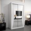 Kledingkast MONACO 120 cm, romp in de kleur wit, fronten in wit met spiegel