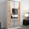 Kledingkast MONACO 100 cm, romp in de kleur wit, fronten in eiken artisan met spiegel.