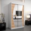 Kledingkast GLASGOW 120, romp in het wit, fronten eiken artisan met spiegel.
