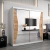 Szafa MONACO 200 cm, korpus w kolorze białym fronty dąb artisan z lustrem