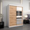 Kledingkast RENO 1 150 cm, romp in de kleur wit, fronten in eiken artisan met spiegel.
