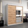 Kledingkast RENO 1 180 cm, romp in de kleur wit, fronten in eiken artisan met spiegel.