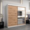 Kledingkast RENO 1 200 cm, romp in de kleur wit, fronten in eiken artisan met spiegel.