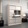 Kledingkast RENO 2 150 cm, romp in de kleur wit, fronten in eiken artisan met spiegel.