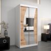 Kledingkast GLASGOW 100, romp in het wit, fronten eiken artisan met spiegel.