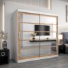 Kledingkast RENO 2 180 cm, romp in de kleur wit, fronten in eiken artisan met spiegel.