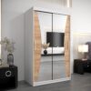 Kledingkast MONACO 120 cm, romp in de kleur wit, fronten in eiken artisan met spiegel.