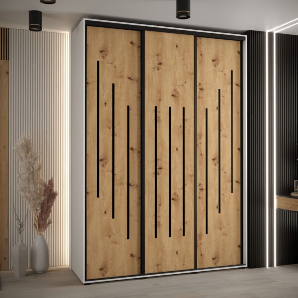 Szafa CANNES 8-190 szerokość 45cm korpus biały Front dąb artisan listwa czarna