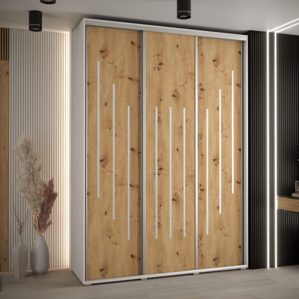 Szafa CANNES 8-180 szerokość 45cm korpus biały Front dąb artisan listwa srebrna