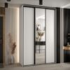 Szafa CANNES 3 -150 45 cm głebokość. Korpus biały, front biały ,lustro i czarna listwa