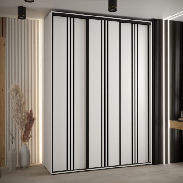 Szafa CANNES 6-180 szerokość 45 cm. Korpus biały , front biały listwa czarna