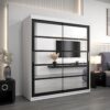 Kledingkast RENO 2 180 cm, romp in de kleur wit, fronten in zwart met spiegel.
