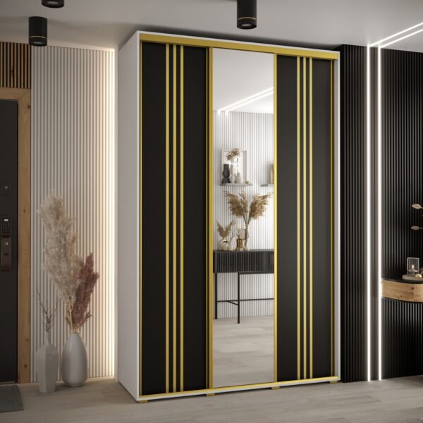 Szafa CANNES 7-160 szerokość 45cm korpus biały Front czarny listwa złota i lustro