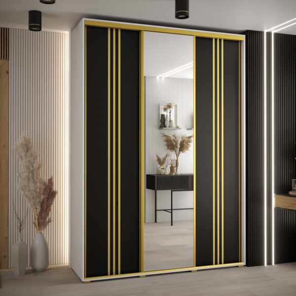 Szafa CANNES 7-180 szerokość 45cm korpus biały Front czarny listwa złota i lustro