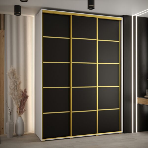 Szafa CANNES 4- 180 szerokość 45 cm. Korpus czarny , front czarny listwa złota